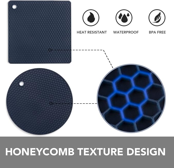 4 Pack Trivets for Hot Dishes | Hot Pads for Kitchen, Silicone Pot Holders for Kitchen Countertops,Table, Hot Pots and Pans, Easy to Wash and Dry,Navy