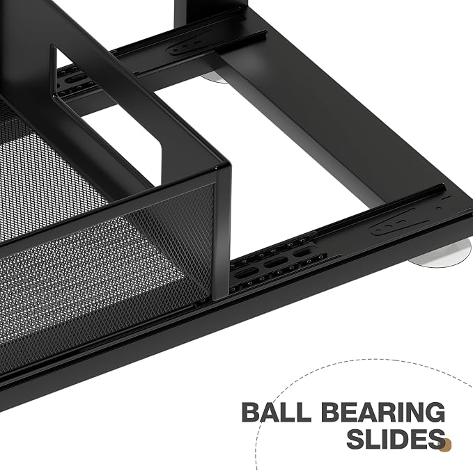 2 Pack 18.5IN-Depth Under Sink Organizer With Next-Gen Ball-Bearing Slides,2-Tier Pull Out Cabinet Storage,Height Adjustable Drawer Shelf for Bathroom,Kitchen,Laundry,Cabinet,Pantry-Black