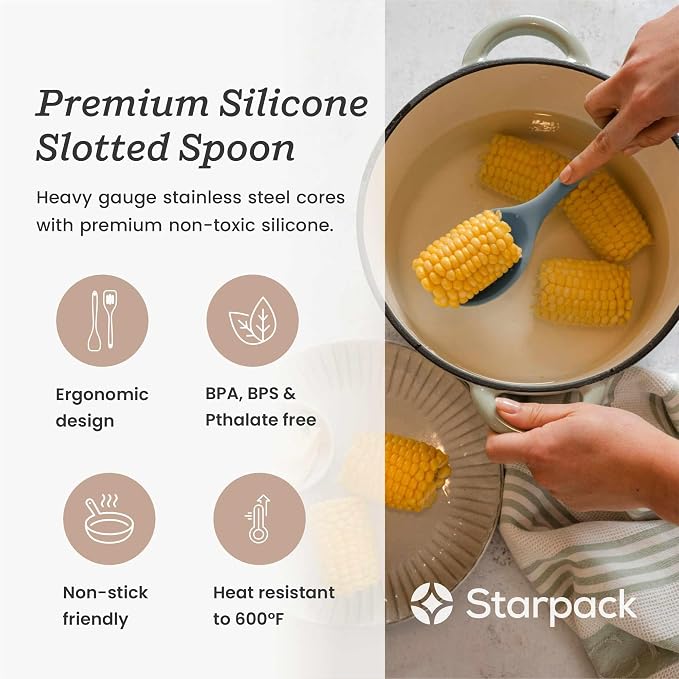 Starpack 'Let it Drain' XL Silicone Slotted Spoon(13.5 Inches) - Large Spoon with Slots for Cooking Heat Resistant to 600°F - Silicone Slotted Serving Spoons, Non Stick Cooking Spoons with Slots