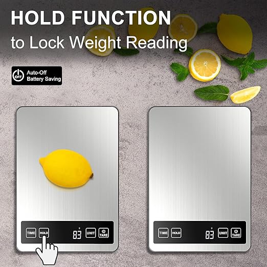 Fuzion Food Kitchen Scale 22lb/0.1oz - Food Scale 7 Units, Tare & Timer | Rechargeable, Tempered Glass+ Stainless Steel, Digital Kitchen Scale Grams and oz for Weight Loss, Cooking, Baking, Meal Prep