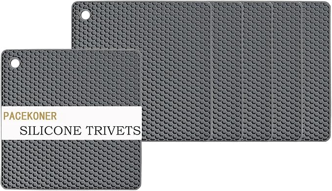 6-Pack Silicone Trivet Mats, Heat Resistant Hot Pads, Dishwasher Safe Kitchen Mats, BPA-Free Pot Holders for Table, Countertop, Stove, Honeycomb Design (Dark Grey, 7" Square)