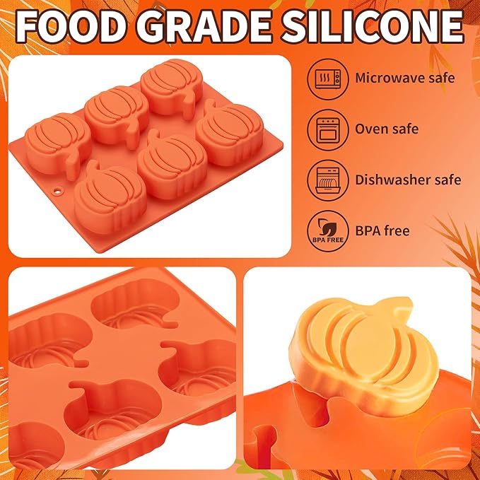 Silicone Pumpkin Molds, 2 Pack Pumpkin-Shaped Cake Molds Thanksgiving Cookie Molds Muffin Cupcake Pan Hot Chocolate Bomb Mold for Halloween Thanksgiving Fall Baking and Wax Melts Soap Making