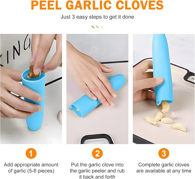 Silicone Garlic Peeler Tube- Garlic Roller Peeling Tube Tool Garlic Odorfree Peel Garlic Easy Roll Tube Useful Kitchen Gadgets (Blue)