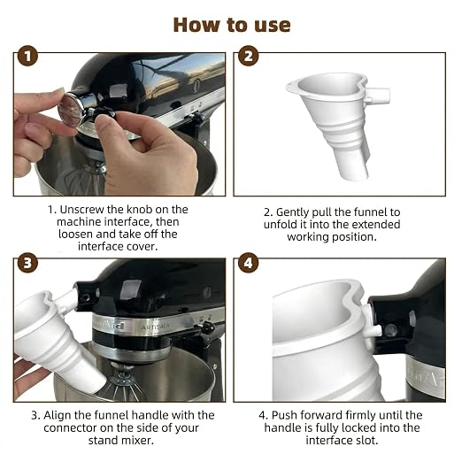 Upgraded Silicone Flour Funnel for KitchenAid Mixers, Foldable Longer Thickened Pour Baking Attachment Accessory, Fits KitchenAid 4.5-7QT Stand Mixer KSM150, Dishwasher Safe(White)