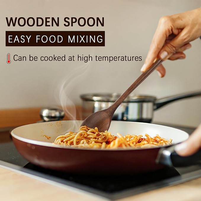 7PCS Wooden Spoons for Eating, 9.3Inch Large Wooden Ladles for Mixing Stirring Tasting and Baking, Extra Long Handle Spoons for Serving Pasta and Big Bulk Cooking Utensils Set