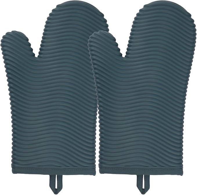 YUTAT Silicone Oven Mitts,Heat Resistant 2PCS Oven Mitts with Soft Polyester Filling,Kitchen Potholder Set - Perfect for BBQ, Baking and Cooking,Agave