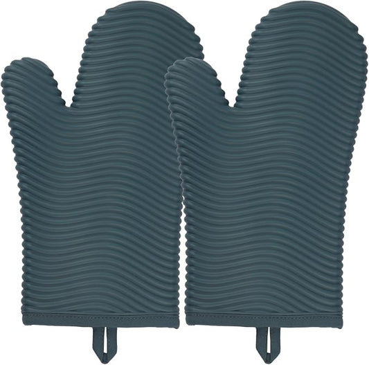 YUTAT Silicone Oven Mitts,Heat Resistant 2PCS Oven Mitts with Soft Polyester Filling,Kitchen Potholder Set - Perfect for BBQ, Baking and Cooking,Agave