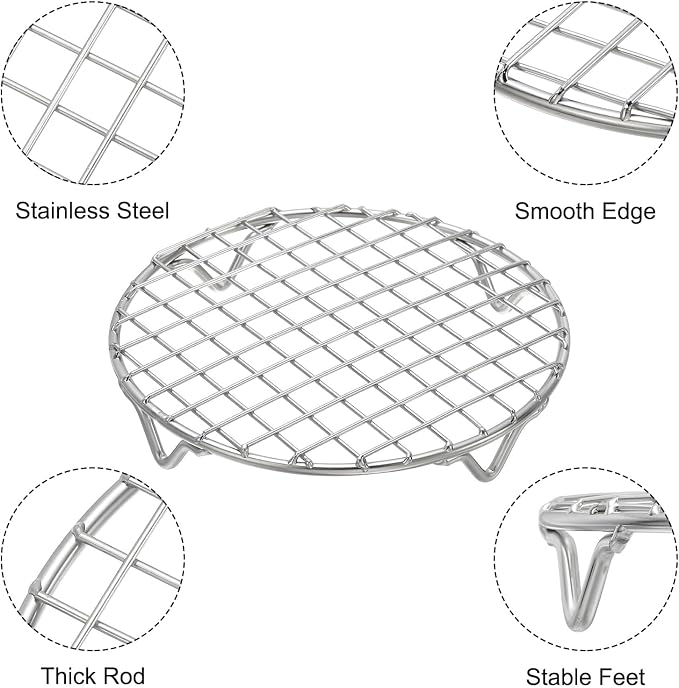 uxcell Round Cooking Rack 5.9 Inch Dia Stainless Steel Wire Cooling Steamer Rack for Baking Canning Cooking Roasting Cooling Grilling Drying, Silver
