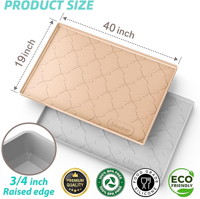 Waterproof Under Sink Mat Silicone 40"x19", Kitchen Cabinet Liner | BPA-Free Silicone Mat with Raised Lip Protects Cabinets from Leaks, Versatile Home Organizer for Bathroom, Pets, Boots, Floor