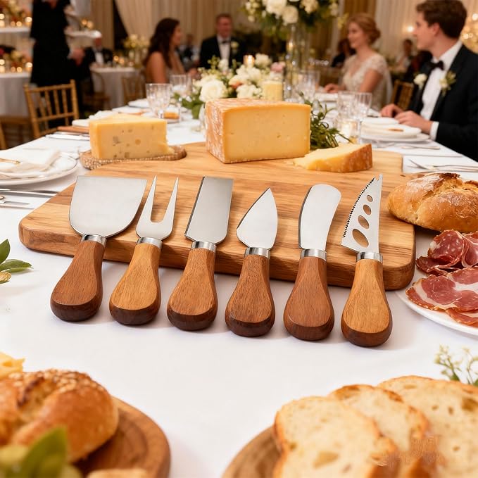 Charcuterie Board Accessories Set - Stainless Steel Spreader Knives with Wooden Handles, Mini Serving Tongs, Spoons & Forks for Parties, Weddings & Holidays (6pc Knives + 15pc Tools)