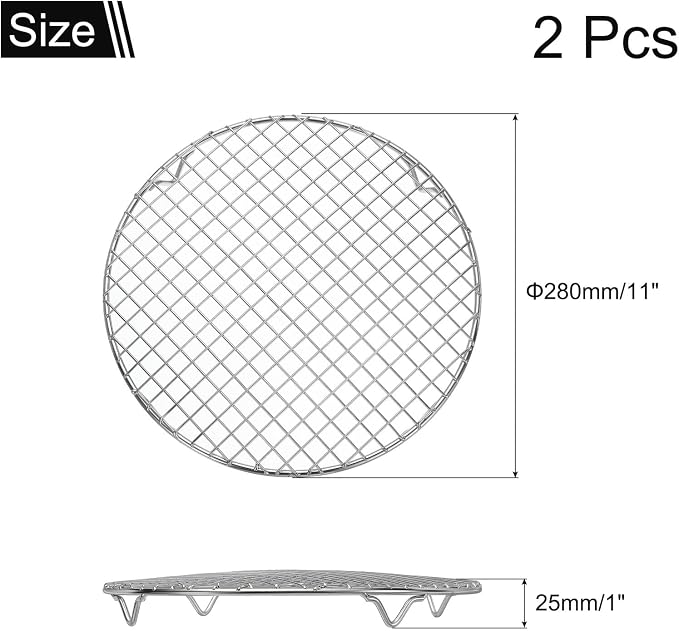 uxcell 2 Pcs Round Cooking Rack 11 Inch Dia Stainless Steel Wire Cooling Steamer Rack for Baking Canning Cooking Roasting Cooling Grilling Drying, Silver