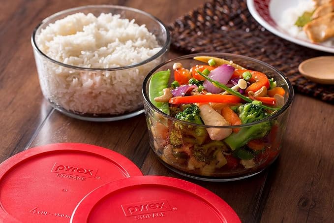 Pyrex Simply Store (8-Pack) Glass Food Storage Containers Set | Meal prep containers (1, 2, 4 & 7 cup) with BPA-free plastic lids, microwave & dishwasher safe
