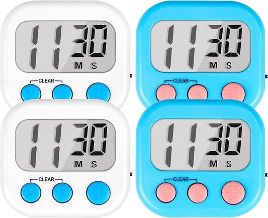 Timer for Kids Teachers Digital Kitchen Timers for Cooking Large Magnetic Classroom Timer 4Pack-Blue White