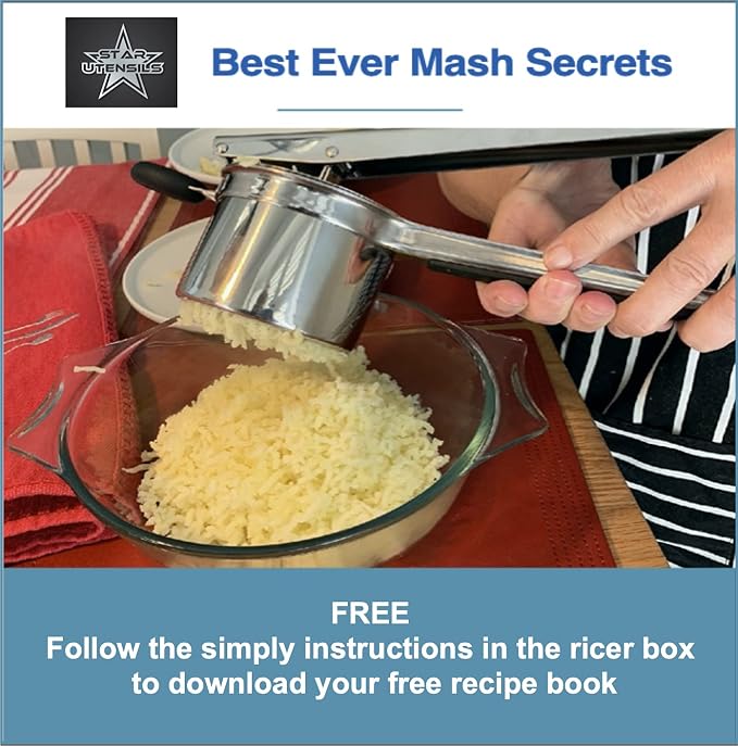 Potato Ricer Stainless Steel Professional- Sturdy Ricer for Mashed Potatoes - Light fluffy mash every time with your new potatoes ricer - Homemade baby food is a breeze with this vegetable ricer