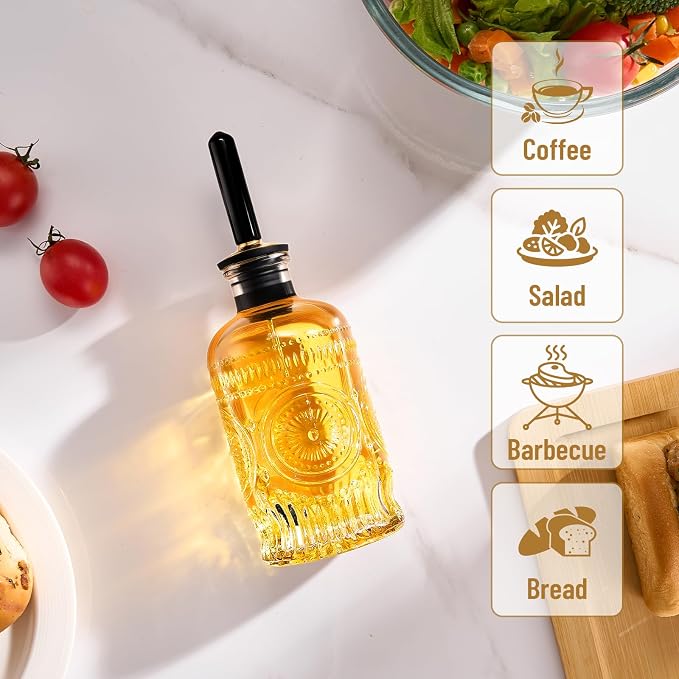 Baalaka Olive Oil Dispenser Bottle, 7 oz Glass Oil Bottle with Metal Spout | A small olive oil dispenser is an olive oil bottle, a glass oil dispenser for kitchen use and a vinegar dispenser for salads
