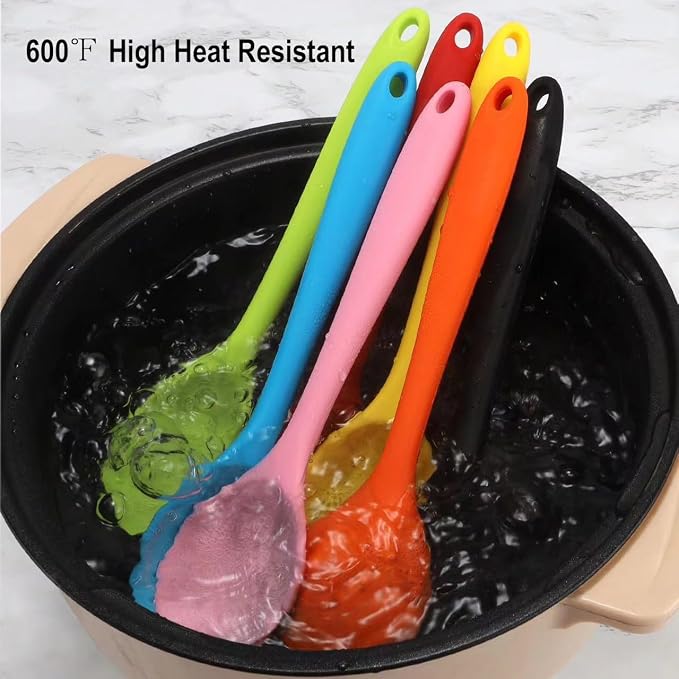 7PCS Silicone Serving Spoons Set,Vituer Heat Resistant Kitchen Spoons for Cooking,Non-stick Silicone Basting Spoon Serving Spoon Utensil for Mixing,Baking,Serving and Stirring,7Colors 8.1"