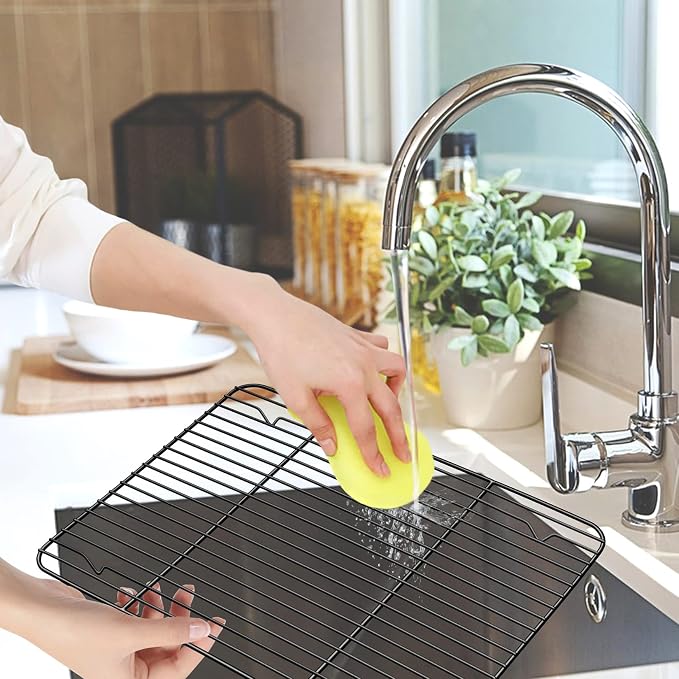P&P CHEF Cooling Baking Rack Pack of 2, Stainless Steel Cooling Racks for Cooking Baking Roasting Grilling Drying, Dense Wires & Smooth Edge, Easy to clean, Black,15.3" x 11.25"
