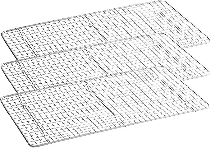 OCS Parts 3-Pack 10" x 18" Stainless Steel Pan Grates | Footed Cooling Pan Grate for for Full Size Steam Table Pans, Baking, and Hotel Pans