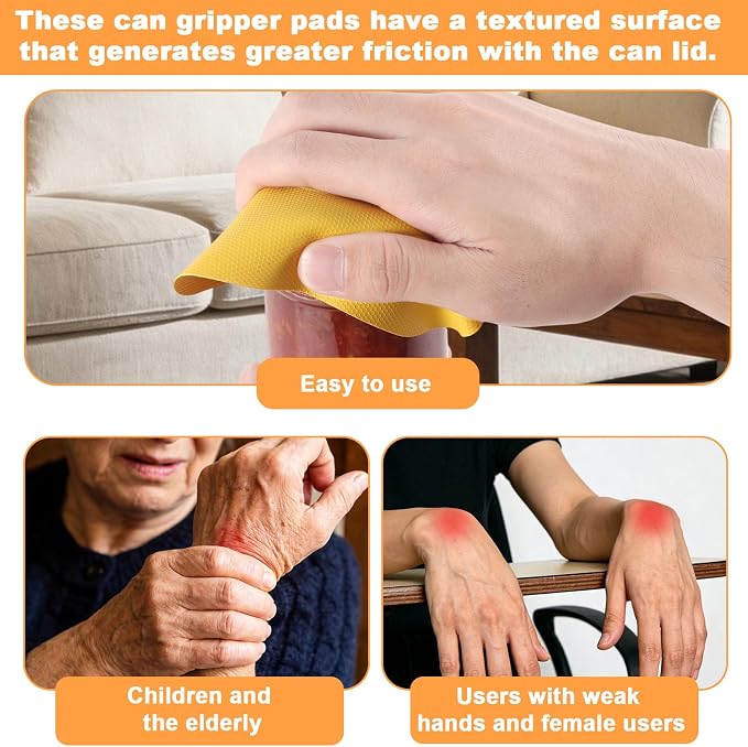 LUTER 4pcs Jar Opener Gripper Pad for Seniors with Weak Hands, Rubber | Multi-function Silicone Bottle Opener Lid Cap Rubber Gripper Pads Kitchen Coasters Gadgets, Yellow, Red