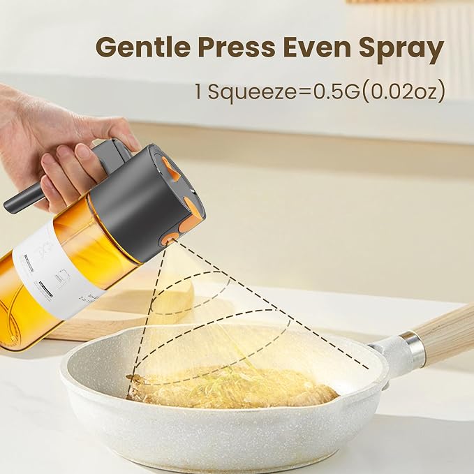 LAKUMIQI 2 in 1 Oil Sprayer for Cooking, 17oz | Light-Blocking Glass Spray Bottle with Stickers, Oil Dispenser for Salad, Air Fryer & BBQ