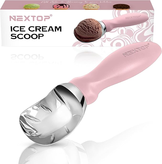 Nextop Ice Cream Scoop with Comfortable Handle - Ergonomic Spoon, Durable Perfect Metal Round Round Scoops Ideal for Ice Cream, Sorbet, Gelato Perfect for Home Use, Kitchen Essential. (Pink)