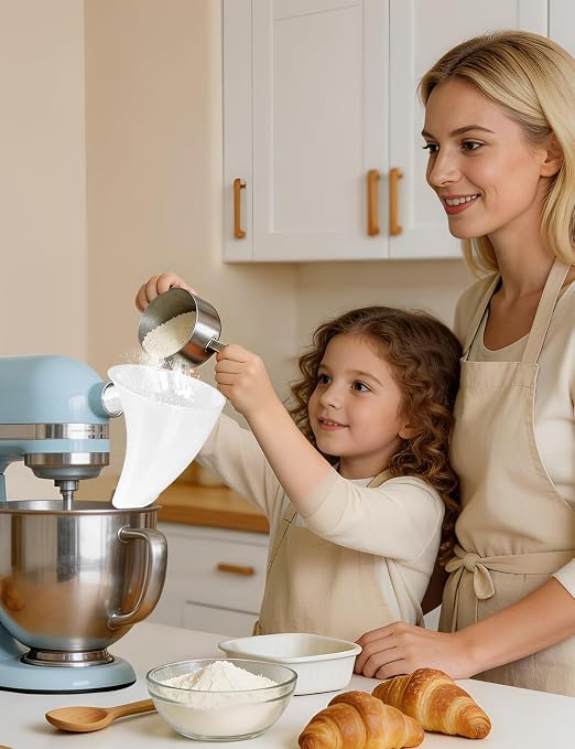 Flour Funnel for KitchenAid Mixer 5 Qt, Anti-Splash Kitchen Aid Accessories and Attachments for Tilt-Head Stand Mixer 4.5 & 5 Quart, Dishwasher Safe No-Mess Baking Tool