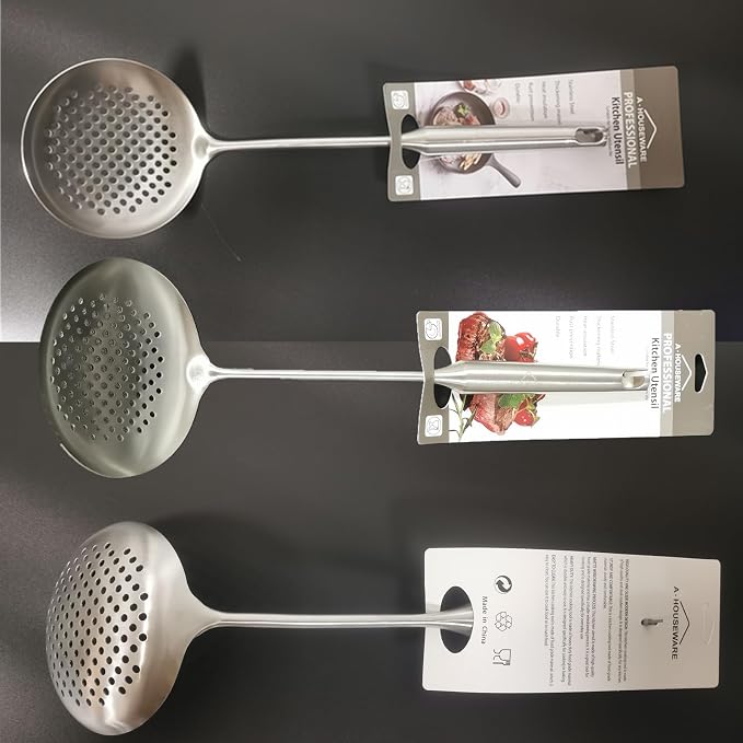 Skimmer Stainless Steel Large Slotted Spoon Colander Strainer Ladle for Cooking Heat Proof Hollow Handle Serving Utensil 14.96 inches