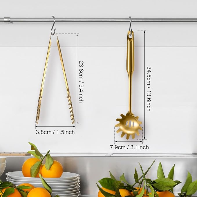 Patelai Stainless Steel Spaghetti Spoon and Pasta Tongs Set, Long Handle Noodle Server Tools with Drain Holes, Non-slip Grip for Cooking, Serving Pasta and Noodles