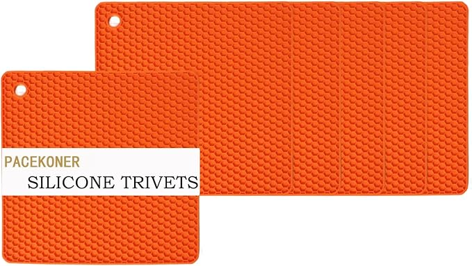 6-Pack Silicone Trivet Mats, Heat Resistant Hot Pads, Dishwasher Safe Kitchen Mats, BPA-Free Pot Holders for Table, Countertop, Stove, Honeycomb Design (Orange, 7" Square)
