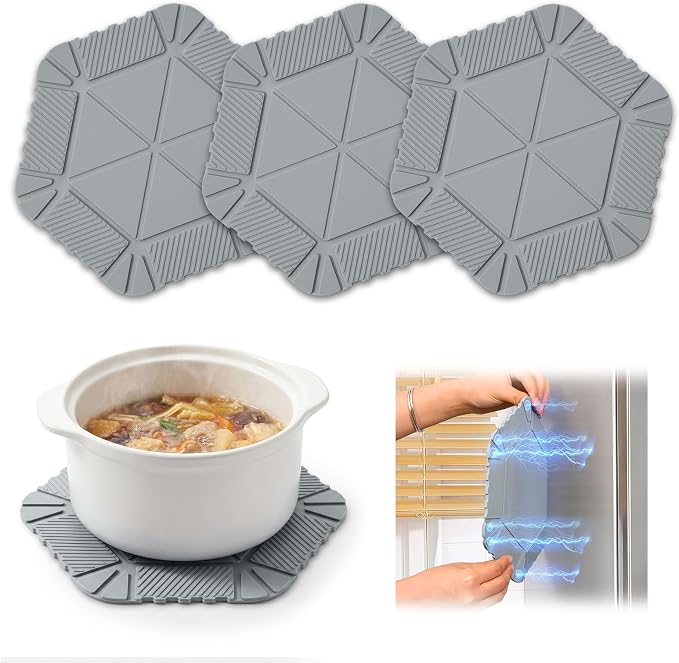 Magnetic Silicone Trivet & Pot Holder, Kitchen Heat Resistant Mat | Trivets for Hot Dishes, Hot Pots & Pans, Non-Slip Hot Pads for Countertops & Dining Table & Oven, Jar Opener & Spoon Rest
