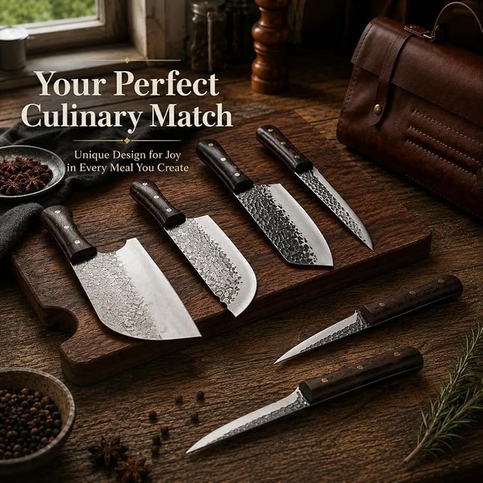 DRAGON RIOT Chef Butcher Knife Set for Meat Cutting with Roll Bag, 12 PCS Japanese Forged Chef Knives Set for Men and Women Gift for Men