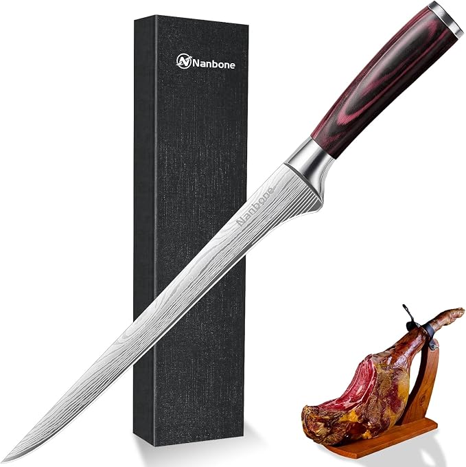 Carving Knife 10 Inch Ham Slicing Knife for Meat Cutting, Ultra Sharp Kitchen Knife High Carbon Stainless Steel Butcher Knife with Wooden Handle, Chinese Cleaver for Perfect Birthday Gifts