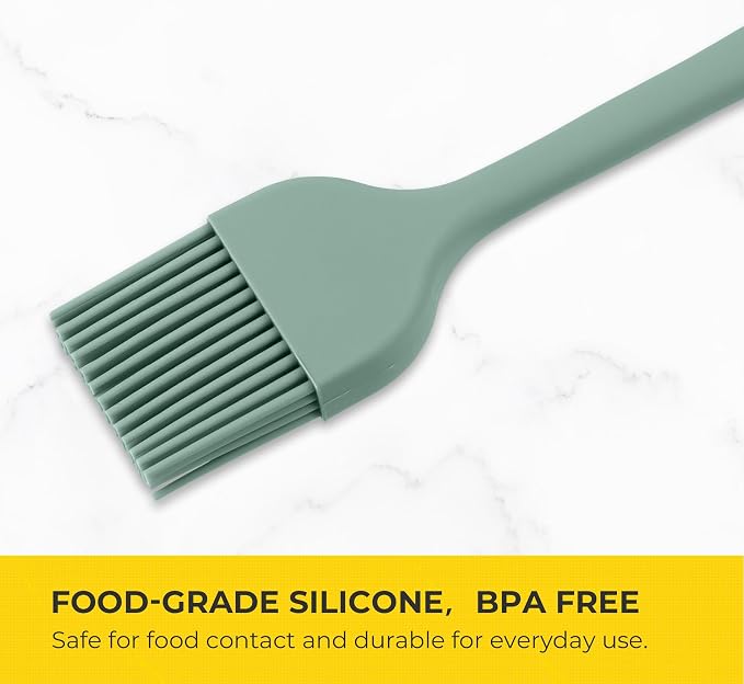 Elihome × Peanuts Silicone Basting Brush (8.75”) – Heat Resistant to 600°F, Food-Grade Platinum Silicone, Seamless 1-Piece Design, Non-Stick Safe, Dishwasher Safe, Sage Green