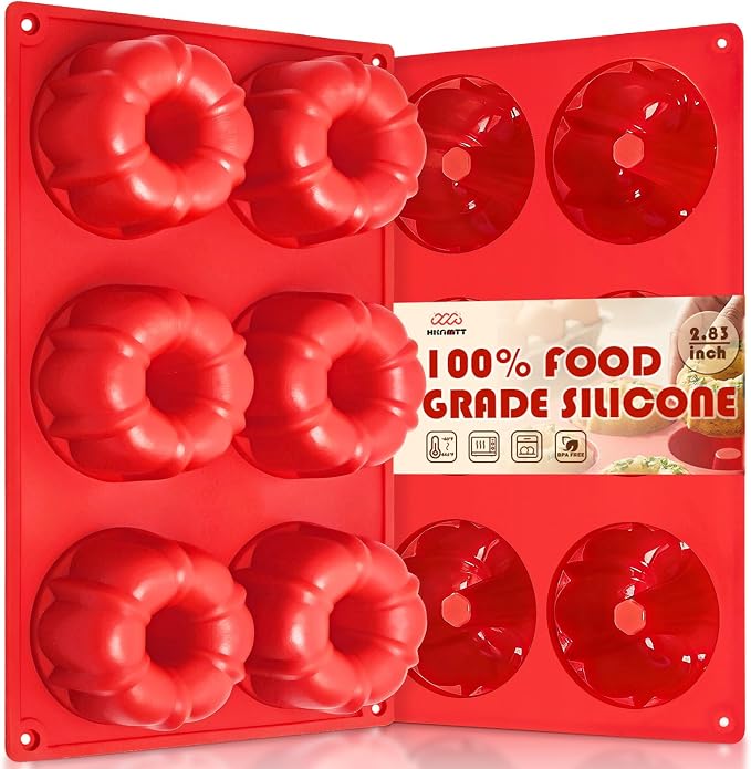 HKNMTT 2Pcs Mini Fluted Cake Pans 6-Cavity Non Stick Buntz Pan BPA Free | Food-Grade Silicone, Oven Safe, Easy Release, for Baking Cakes, Jello, Brownie
