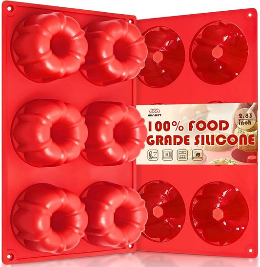 HKNMTT 2Pcs Mini Fluted Cake Pans 6-Cavity Non Stick Buntz Pan BPA Free | Food-Grade Silicone, Oven Safe, Easy Release, for Baking Cakes, Jello, Brownie