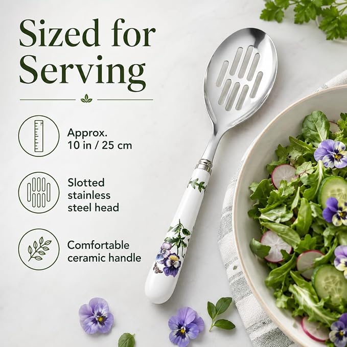 Portmeirion Botanic Garden Slotted Spoon | Slotted Spoon for Serving & Draining, Ideal for Pasta, Vegetables, & Serving, Porcelain & Stainless Steel Construction