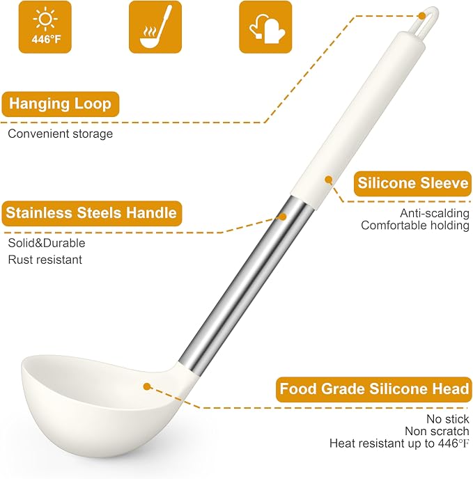 LIANYU 15 Pcs Cooking Kitchen Utensils Set with Holder, Silicone Kitchen Gadgets with Stainless Steel Handle, Heat Resistant Spatula Tools, Brush Spoon Tong Whisk Ladle Turner for Cookware, White