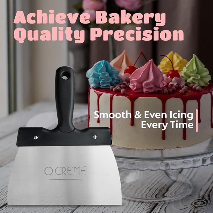 O'Creme Coating Spatula for Chocolate - Stainless Steel Chocolate Thermostat Spatula Dough Scraper (7.9 x 3.9 inch) – Heavy-Duty & Multipurpose Baking Tool, Cake Leveler, Icing Smoother