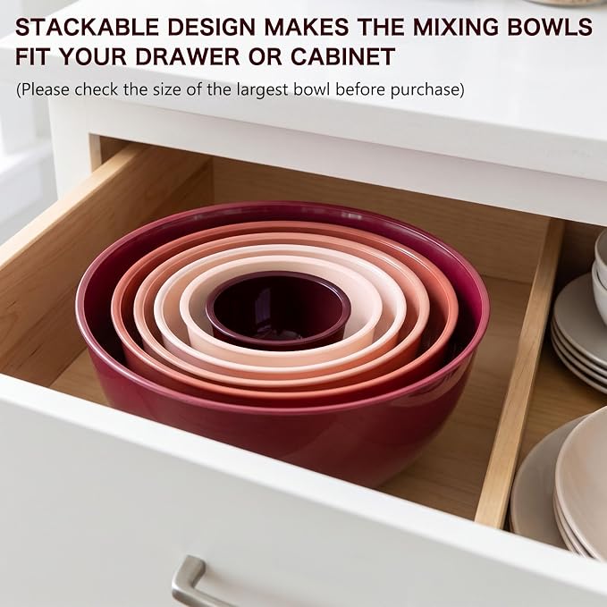 Greentainer Plastic Mixing Bowls with Lids Set for Kitchen, 6 Set Nesting Bowls for Mixing, Baking, Prepping, Cooking and Serving Food, Mixing Bowls Dishwasher, Microwave Safe