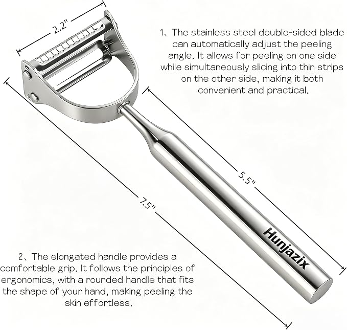 Stainless Steel Vegetable Peeler, Multifunctional 2-in-1 Double Sided Julienne Peeler, Straight Blade for Peeling, errated Blade for Shredding, Fruit and Vegetable Tool for Home Kitchen