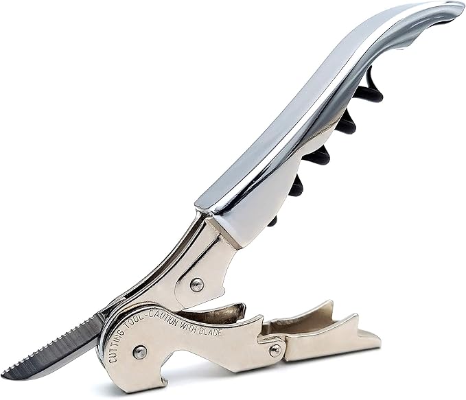 Pulltap's Genuine Classic 500 Waiter's Corkscrew – Double-Hinged Wine Key with Hinged Foil Cutter – Patented Design – Made in Spain – Chrome (Cromado)