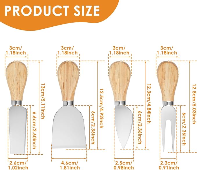 64Pcs Cheese Knives Bulk,Stainless Steel Cheese Knife Spreaders Set Butter Cutter Cheese Cutting Spatula Forks Wooden Handle Small Cheese Spreader Tool Cheese Knives for Charcuterie Board Christmas