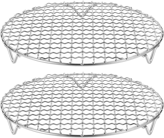 HARFINGTON 2pcs Round Cooking Rack 8.3-inch 201 Stainless Steel Cross Wire Barbecue Grill Net with 20mm Legs for Cooking Baking Steaming BBQ