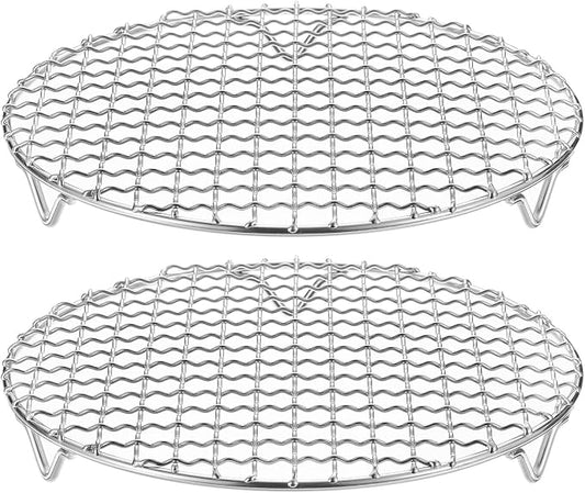 HARFINGTON 2pcs Round Cooking Rack 8.3-inch 201 Stainless Steel Cross Wire Barbecue Grill Net with 20mm Legs for Cooking Baking Steaming BBQ