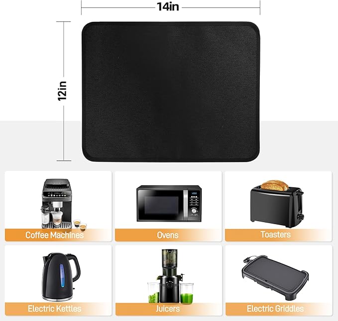 2 PCS Heat Resistant Mats for Countertop Air Fryer, 14x12in, Black | 1022 ℉ Fireproof mat, air fryer accessories for ninja, cosori, waterproof hot pads for kitchen toaster, oven, coffee maker