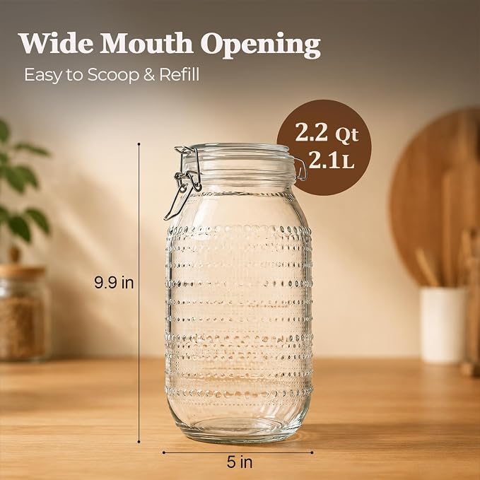 ComSaf Tall Glass Pantry Jars with Airtight Lids 71 oz 3 Pack Wide Mouth | Flour sugar cereal, Pasta pet food, Pantry organization, Cabinet organization, Countertop storage, Sourdough pickling