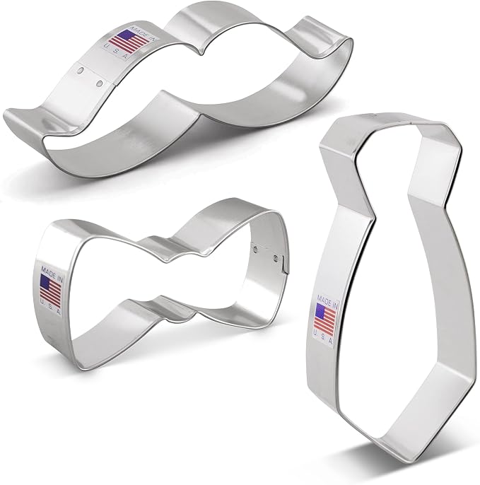 Ann Clark Little Man Father's Day Cookie Cutters 3-Pc Set, Made in USA, Bow Tie, Mustache, Necktie