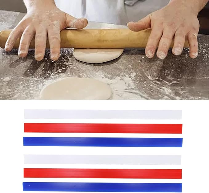 6Pcs Silicone Rolling Pin Guides, Non Stick Measuring Dough Strips Dough Leveler Sticks Pastry Ruler for Thickness Guide Biscuits Pie Pastry Cookie
