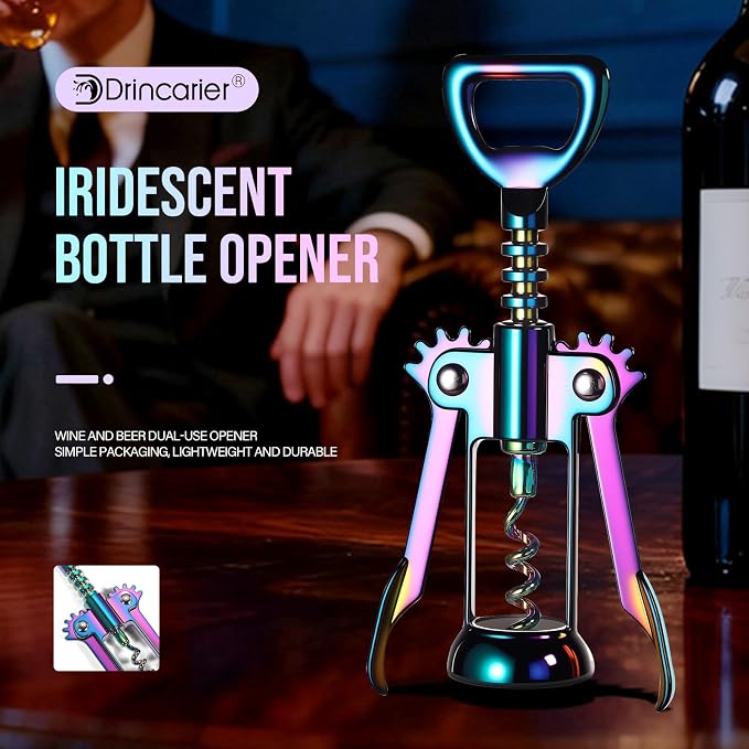 Winged Corkscrew, Iridescent Bottle Opener, Cork Remover, Rainbow Wine Gift Accessory, Mirage, Set of 1 (Iridescent)