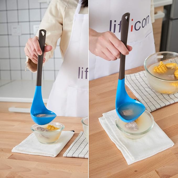 Liflicon Soup Ladle Silicone Spoon with Food Grade Silicone Stylish Design Heat Resistant Up to 446 Degree Fahrenheit Non Stick Odor Resistant Dishwasher Safe-Chacha Ladle